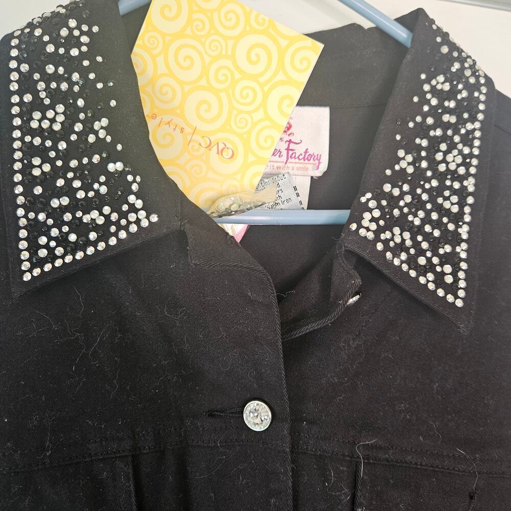 NWT Quacker Factory Black Stretch Jean Jacket M Rhinestone Bling Embellished - Picture 2 of 7
